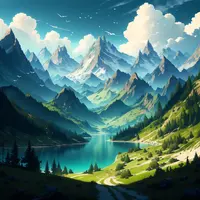 anima - fantasy landscape with mountains and lake