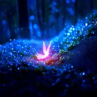 anima - macro photo, rainy forest, 1girl, glowing, night, fantasy, fairy forest, colorful details, bokeh