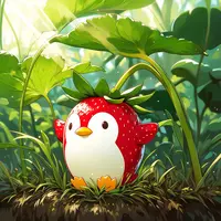 anima - anime, a strawberry shaped like a penguin, natural light