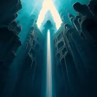 anima - floating castle, scenery. Seen from below, waterfalls cascade down from this stunning architectural innovation.