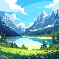 wanima-cute - fantasy landscape with mountains and lake
