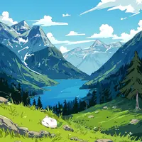 wanima-cute - fantasy landscape with mountains and lake