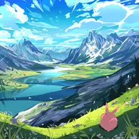 wanima-cute - fantasy landscape with mountains and lake