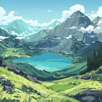 wanima-cute - fantasy landscape with mountains and lake