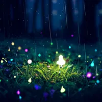 wanima-cute - macro photo, rainy forest, 1girl, glowing, night, fantasy, fairy forest, colorful details, bokeh
