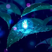 wanima-cute - macro photo, rainy forest, 1girl, glowing, night, fantasy, fairy forest, colorful details, bokeh