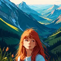 wanima - 1girl, portrait, outdoors, scenery, mountainous horizon