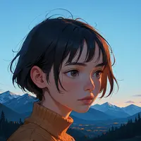 wanima - 1girl, portrait, outdoors, scenery, mountainous horizon