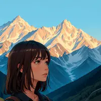 wanima - 1girl, portrait, outdoors, scenery, mountainous horizon