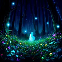 wanima - macro photo, rainy forest, 1girl, glowing, night, fantasy, fairy forest, colorful details, bokeh