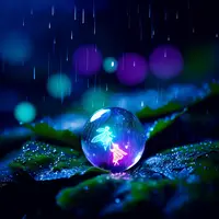 wanima - macro photo, rainy forest, 1girl, glowing, night, fantasy, fairy forest, colorful details, bokeh
